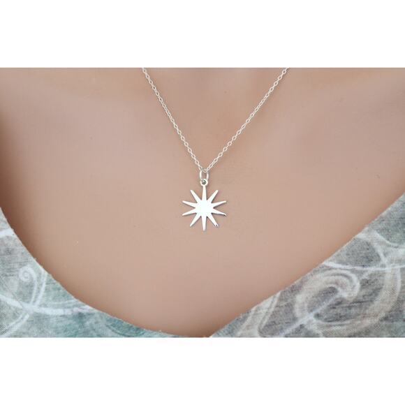 Sterling Silver Sun Charm Necklace, Silver Sun Charm Necklace - Picture 4 of 4
